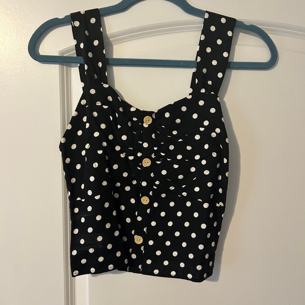 Monteau Black and White Polka Dot Top Size Large - Picture 1 of 5